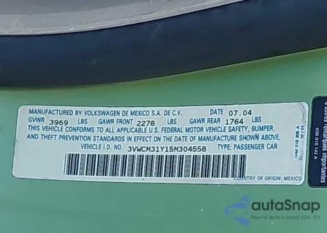 2005 Volkswagen New Beetle Gls from USA, damaged, VIN 3VWCM31Y15M304558